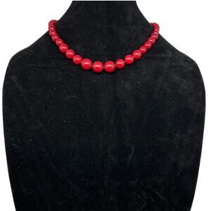 Vintage 90s Burgundy plastic Graduated Bead Statement Choker Necklace